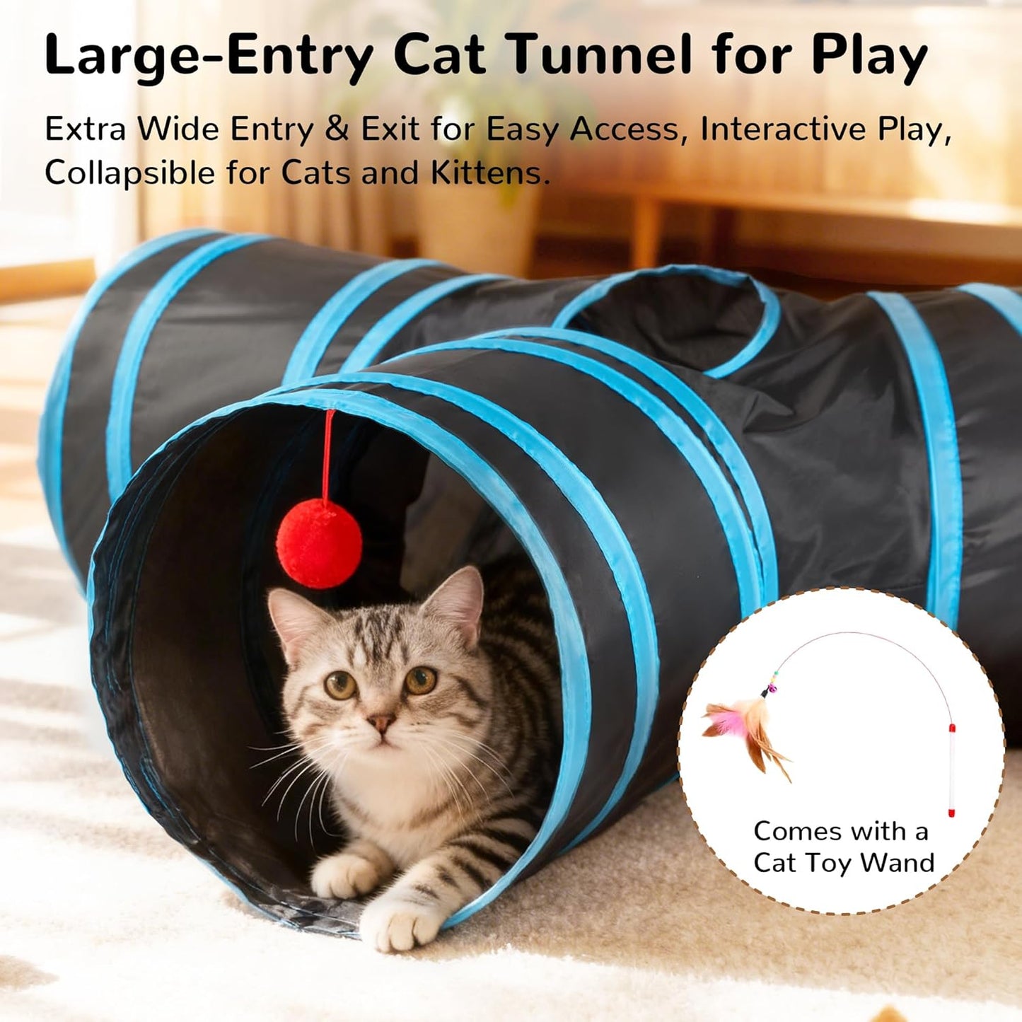 empcore Pet Cat Tunnel Tube Cat Toys 3 Way Collapsible, Tunnels for Indoor Cats，Kitty Bored Peek Hole Toy Ball Cat, Puppy, Kitty, Kitten
