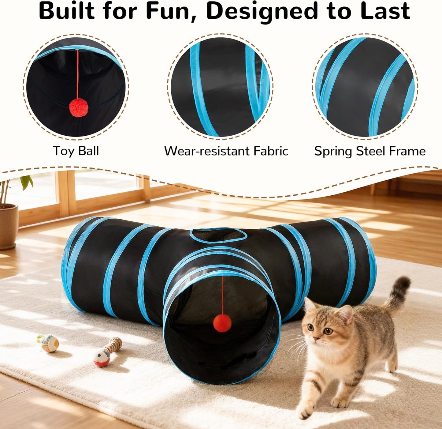empcore Pet Cat Tunnel Tube Cat Toys 3 Way Collapsible, Tunnels for Indoor Cats，Kitty Bored Peek Hole Toy Ball Cat, Puppy, Kitty, Kitten