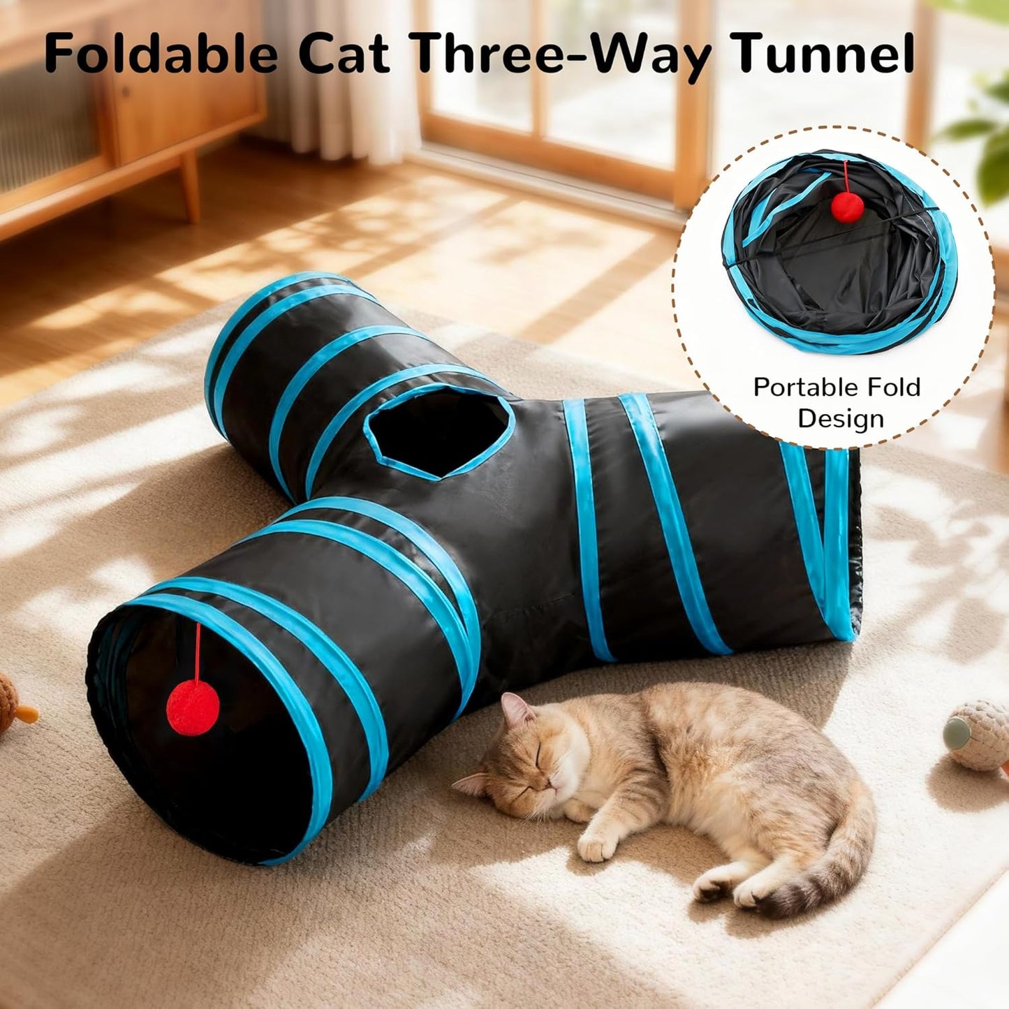 empcore Pet Cat Tunnel Tube Cat Toys 3 Way Collapsible, Tunnels for Indoor Cats，Kitty Bored Peek Hole Toy Ball Cat, Puppy, Kitty, Kitten